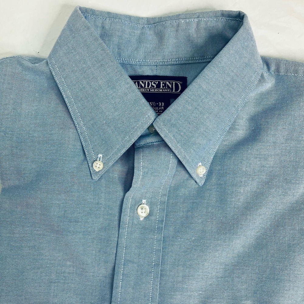 Lands End Mens Light Blue Button Down Long Sleeve Shirt 15.5/33